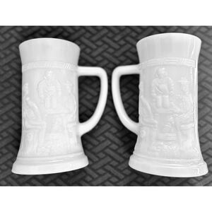 1950's Vintage Collector's Milk Glass Beer/Hot Mugs - Set of 2